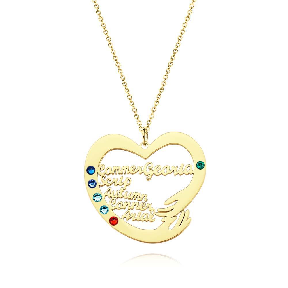 Collier De Nom Personnalisé Avec Pierre De Naissance, Cadeaux À Thème De Câlin À Deux Mains Pour Les Couples - votrecollierprenomfr