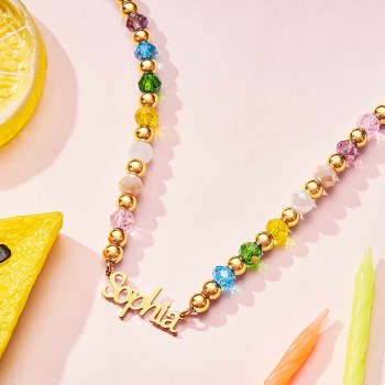 Collier Personnalisé Avec Nom De Perles Arc-en-ciel, Collier Coloré À La Mode D'été Pour Enfants - votrecollierprenomfr