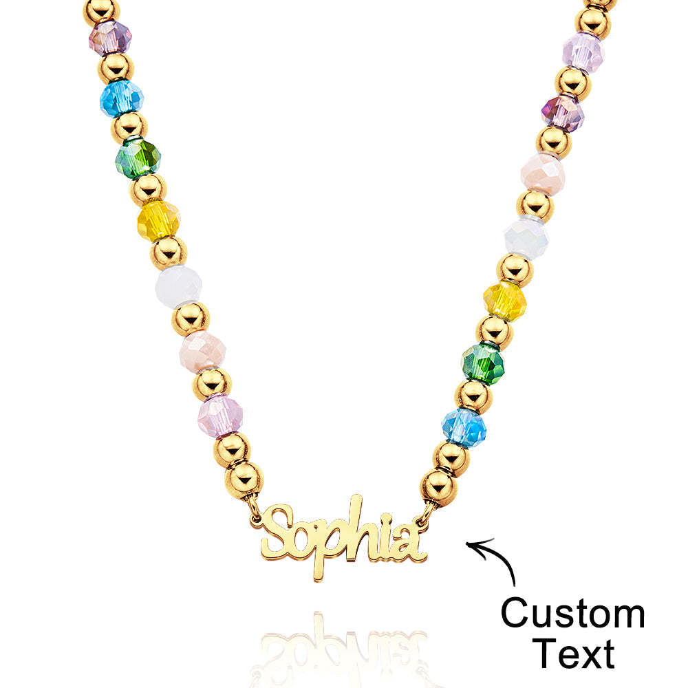 Collier Personnalisé Avec Nom De Perles Arc-en-ciel, Collier Coloré À La Mode D'été Pour Enfants - votrecollierprenomfr