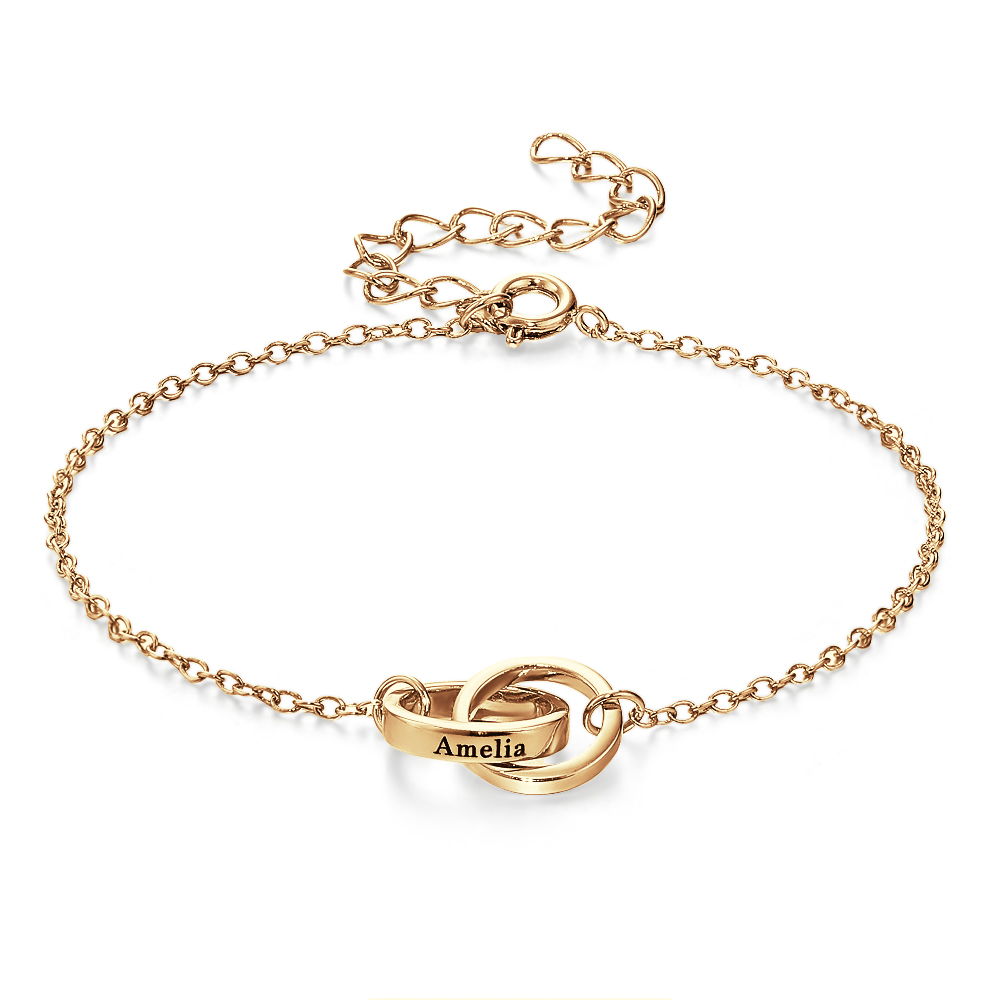 Bracelet Prénom Personnalisé Avec Cercle Gravé, Bracelet Entrelacé Avec Cercles, Bracelet Éternité À 2 Anneaux, Cadeau D'anniversaire