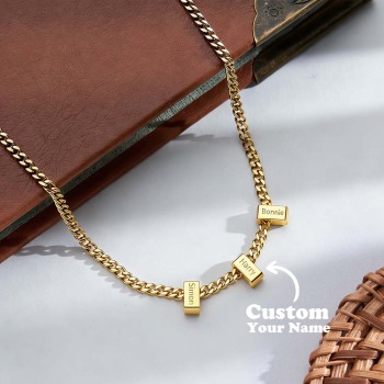 Custom Men Necklace With Family Name, Name Bead Chain Necklace, Personalized Dad Necklace from Daughter, Dad Gift, Valentine’s Day Gifts For Her