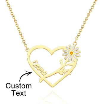 Collier Gravé Personnalisé Marguerite En Forme De Coeur Nom Collier Cadeau Pour Elle - votrecollierprenomfr