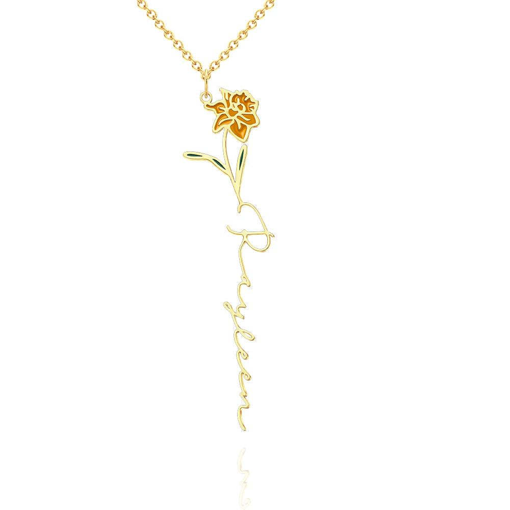 Nom Personnalisé Mois De Naissance Collier De Fleurs Colorées Pendentif Fleuri Délicat Bijoux Cadeaux D'anniversaire - votrecollierprenomfr