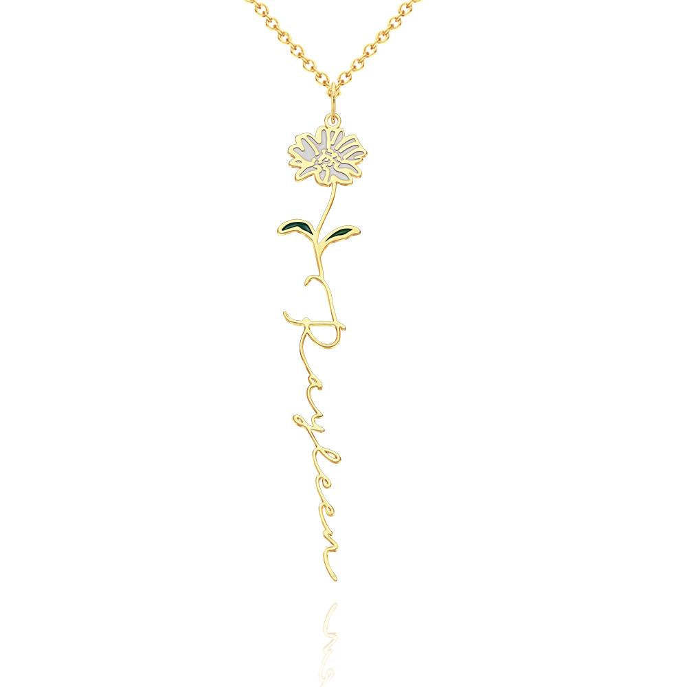 Nom Personnalisé Mois De Naissance Collier De Fleurs Colorées Pendentif Fleuri Délicat Bijoux Cadeaux D'anniversaire - votrecollierprenomfr