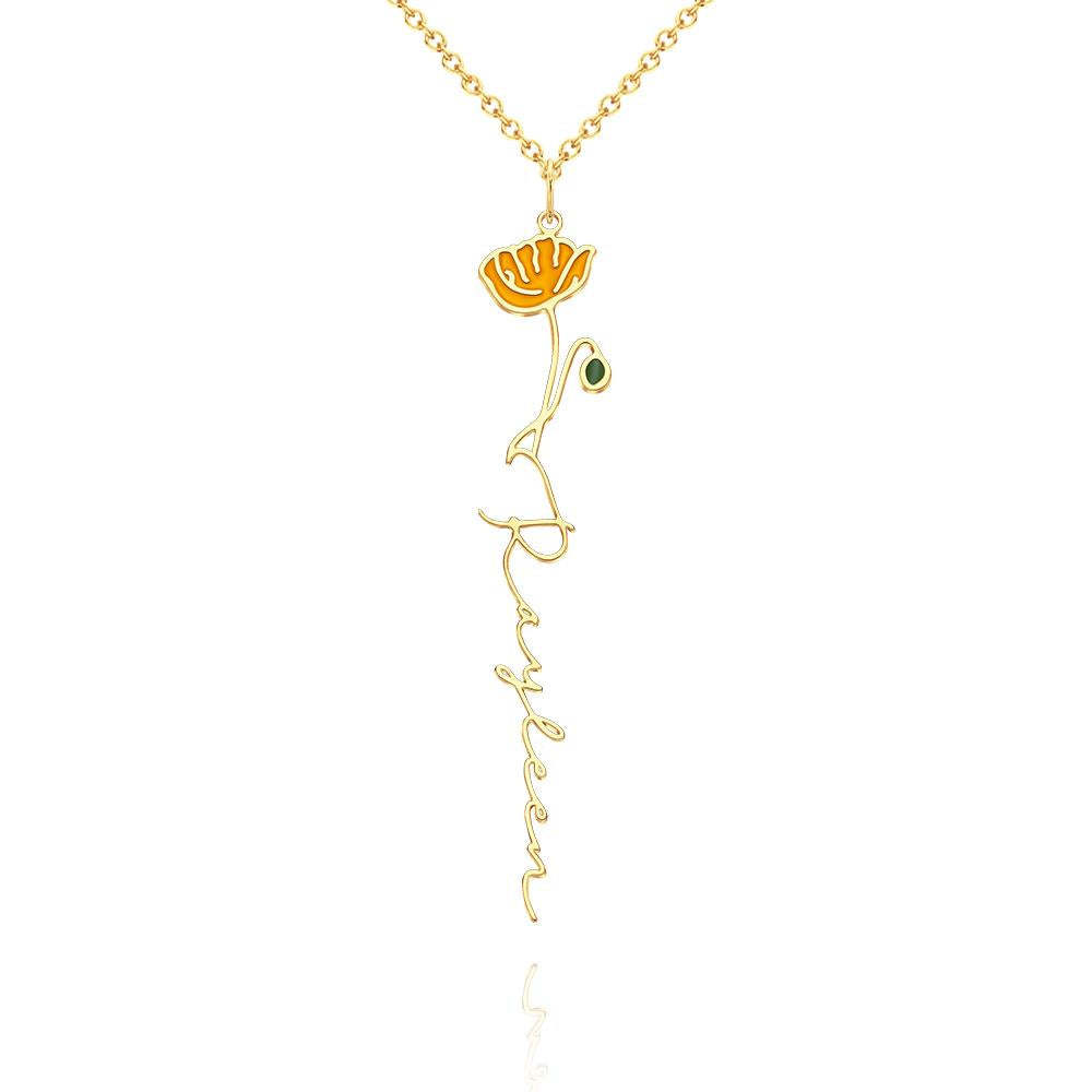 Nom Personnalisé Mois De Naissance Collier De Fleurs Colorées Pendentif Fleuri Délicat Bijoux Cadeaux D'anniversaire - votrecollierprenomfr