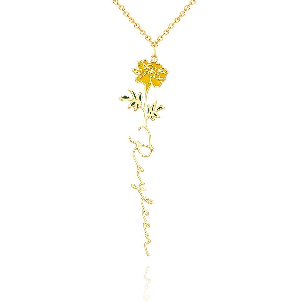 Nom Personnalisé Mois De Naissance Collier De Fleurs Colorées Pendentif Fleuri Délicat Bijoux Cadeaux D'anniversaire - votrecollierprenomfr