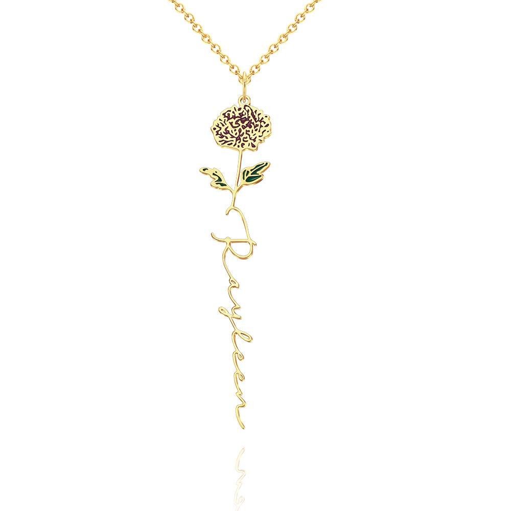 Nom Personnalisé Mois De Naissance Collier De Fleurs Colorées Pendentif Fleuri Délicat Bijoux Cadeaux D'anniversaire - votrecollierprenomfr