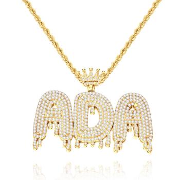 Collier Lettre Initiale Personnalisé Personnalisé Bling Nom Pendentif Hip Hop Collier Pour Hommes Femmes - votrecollierprenomfr