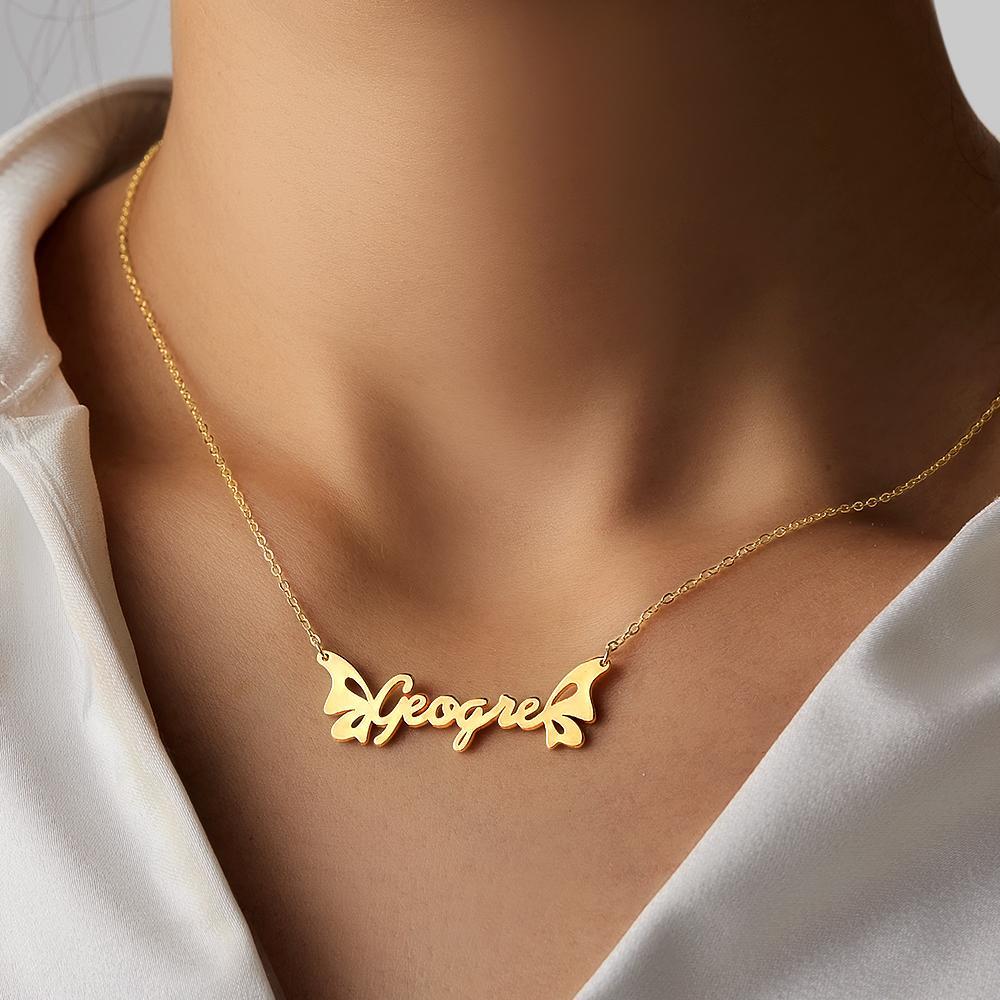 Collier Prénom Papillon Personnalisé Or 14 Carats Pour Elle - Doré - votrecollierprenomfr
