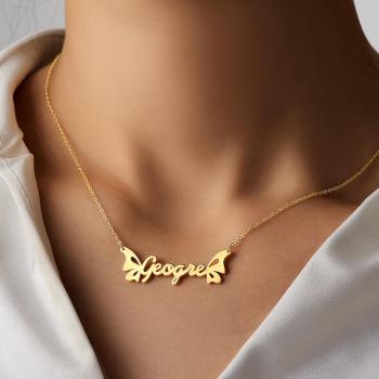 Collier Prénom Papillon Personnalisé Or 14 Carats Pour Elle - Doré - votrecollierprenomfr