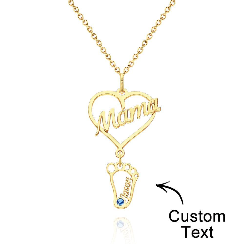 Collier Prénom Gravé Personnalisé Love Mama Coeur Avec Diamants Baby Feet Charm - votrecollierprenomfr