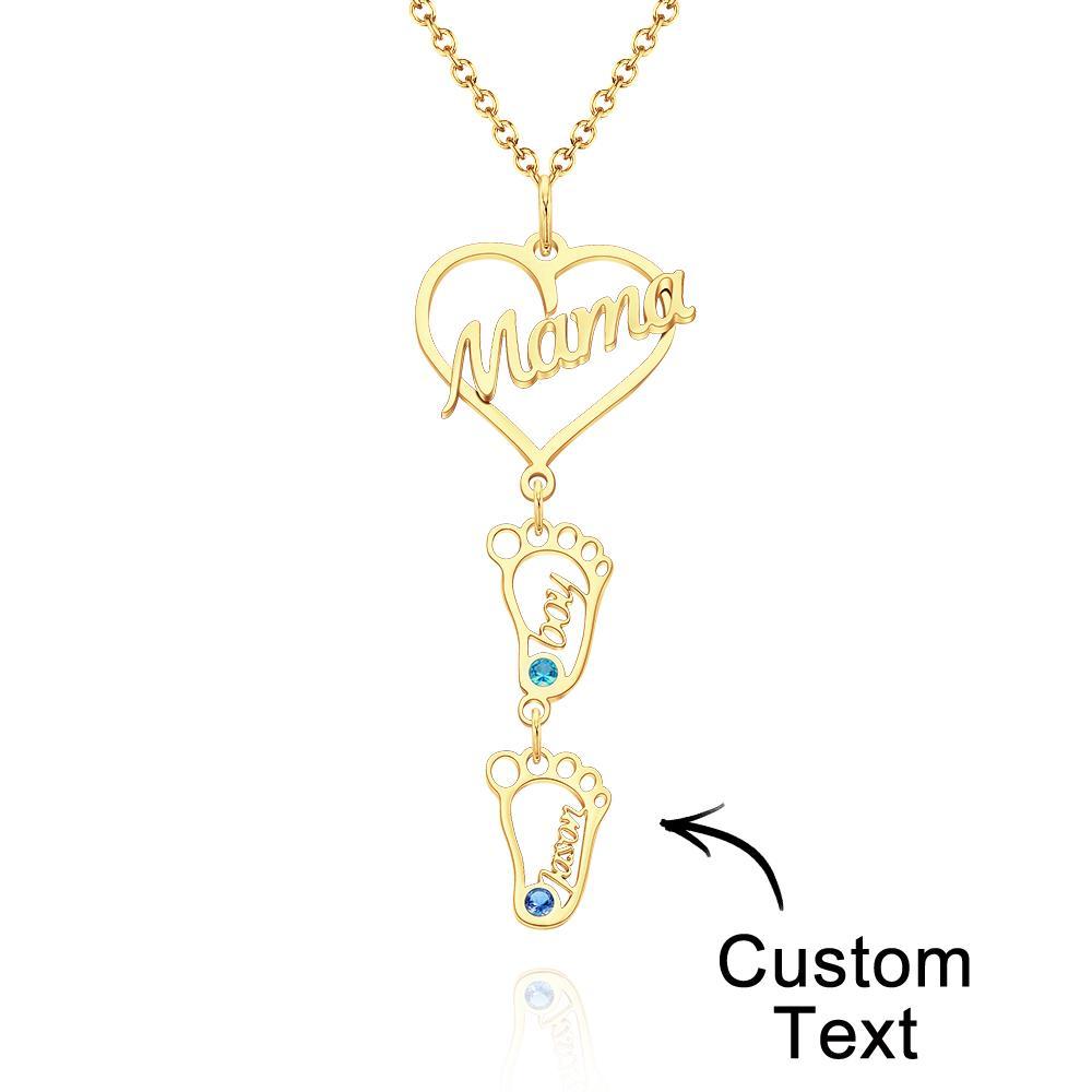 Collier Prénom Gravé Personnalisé Love Mama Coeur Avec Diamants Baby Feet Charm - votrecollierprenomfr