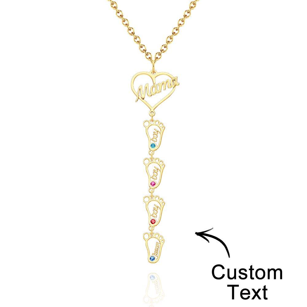 Collier Prénom Gravé Personnalisé Love Mama Coeur Avec Diamants Baby Feet Charm - votrecollierprenomfr