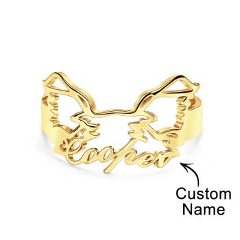Bague Personnalisée Avec Nom Et Silhouette D'animal De Compagnie, Bijoux De Modélisation D'oreille De Chien Et De Chat Mignon, Cadeau Pour Amoureux Des Animaux De Compagnie - votrecollierprenomfr