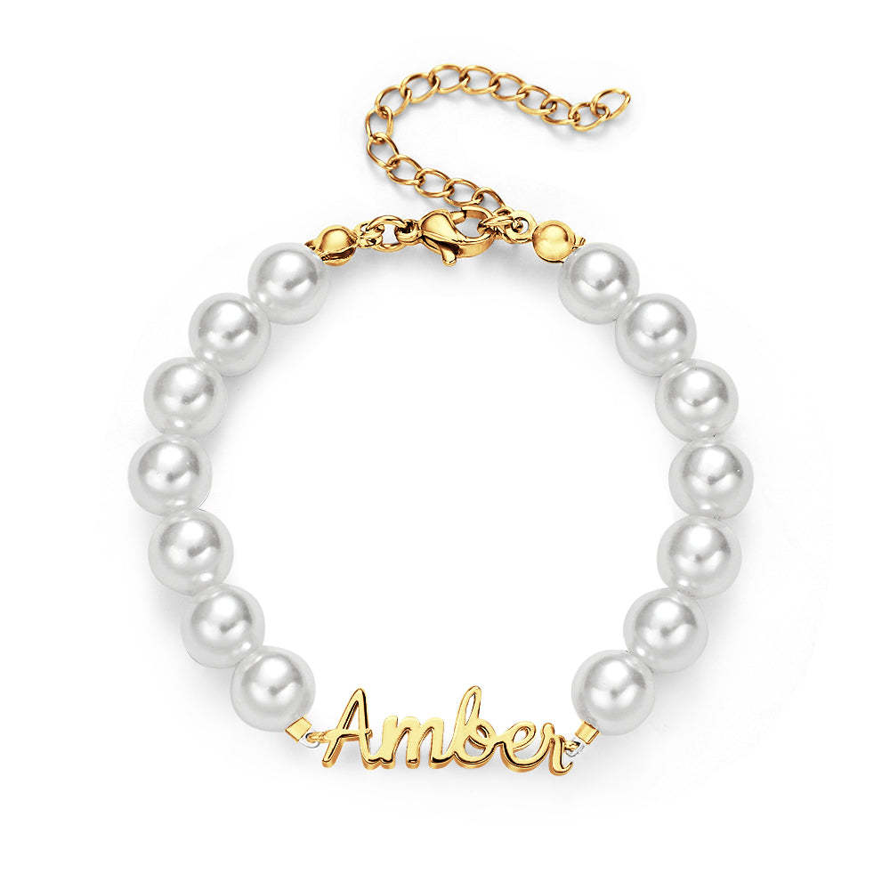 Bracelet Avec Nom Personnalisé, Chaîne De Perles, Cadeau Classique - votrecollierprenomfr