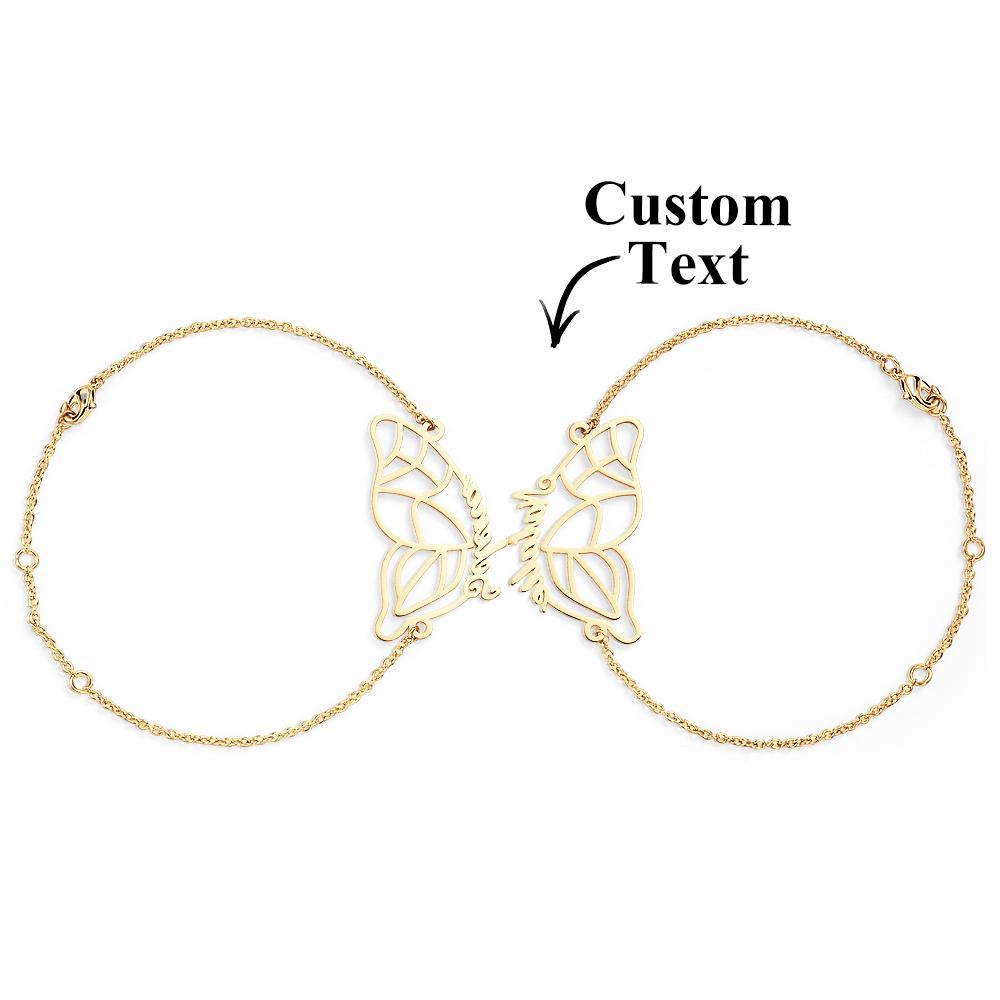 Nom Personnalisé Deux Bracelets Papillon Cadeau De Couple Romantique - votrecollierprenomfr