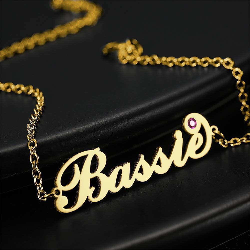 Personalized Birthday Gift Name Bracelet with Custom Birthstone 14k Gold Plated Golden