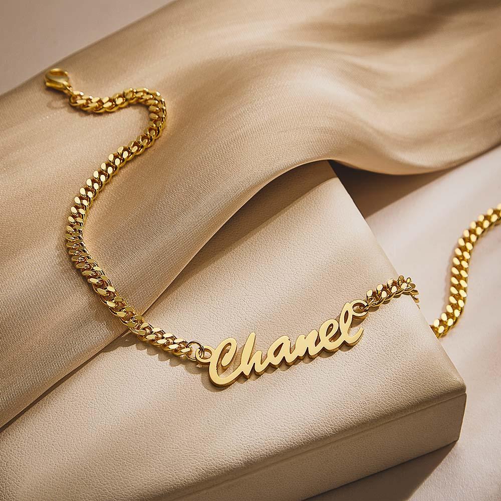 Bracelet Épais Prénom Personnalisé Votre Nom Pour Hommes Garçons Femmes Chaîne Gourmette Lourde - votrecollierprenomfr