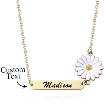 Nom Personnalisé Collier Marguerite Or Plaque Signalétique Charme Cadeau Unique Pour Elle - votrecollierprenomfr