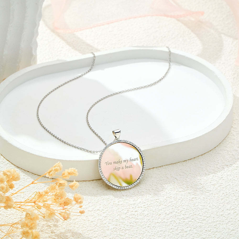 Collier Miroir Gravable, Pendentif Élégant En Ziron, Bijoux Cadeaux Pour Femmes - votrecollierprenomfr