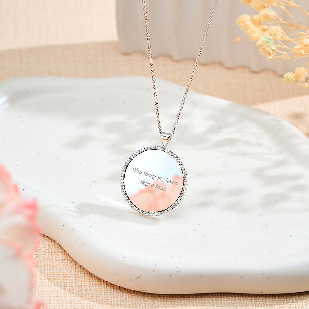 Collier Miroir Gravable, Pendentif Élégant En Ziron, Bijoux Cadeaux Pour Femmes - votrecollierprenomfr