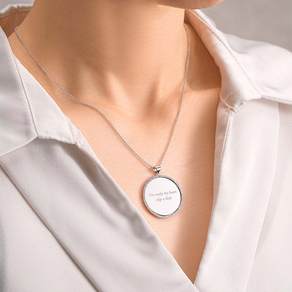 Collier Miroir Gravable, Pendentif Élégant En Ziron, Bijoux Cadeaux Pour Femmes - votrecollierprenomfr