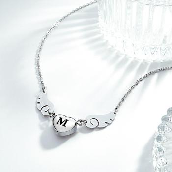 Collier Ailes D'ange Gravées Sur Mesure, Avec Lettre Et Cœur, Bijoux À Breloques, Cadeaux Pour Elle - votrecollierprenomfr