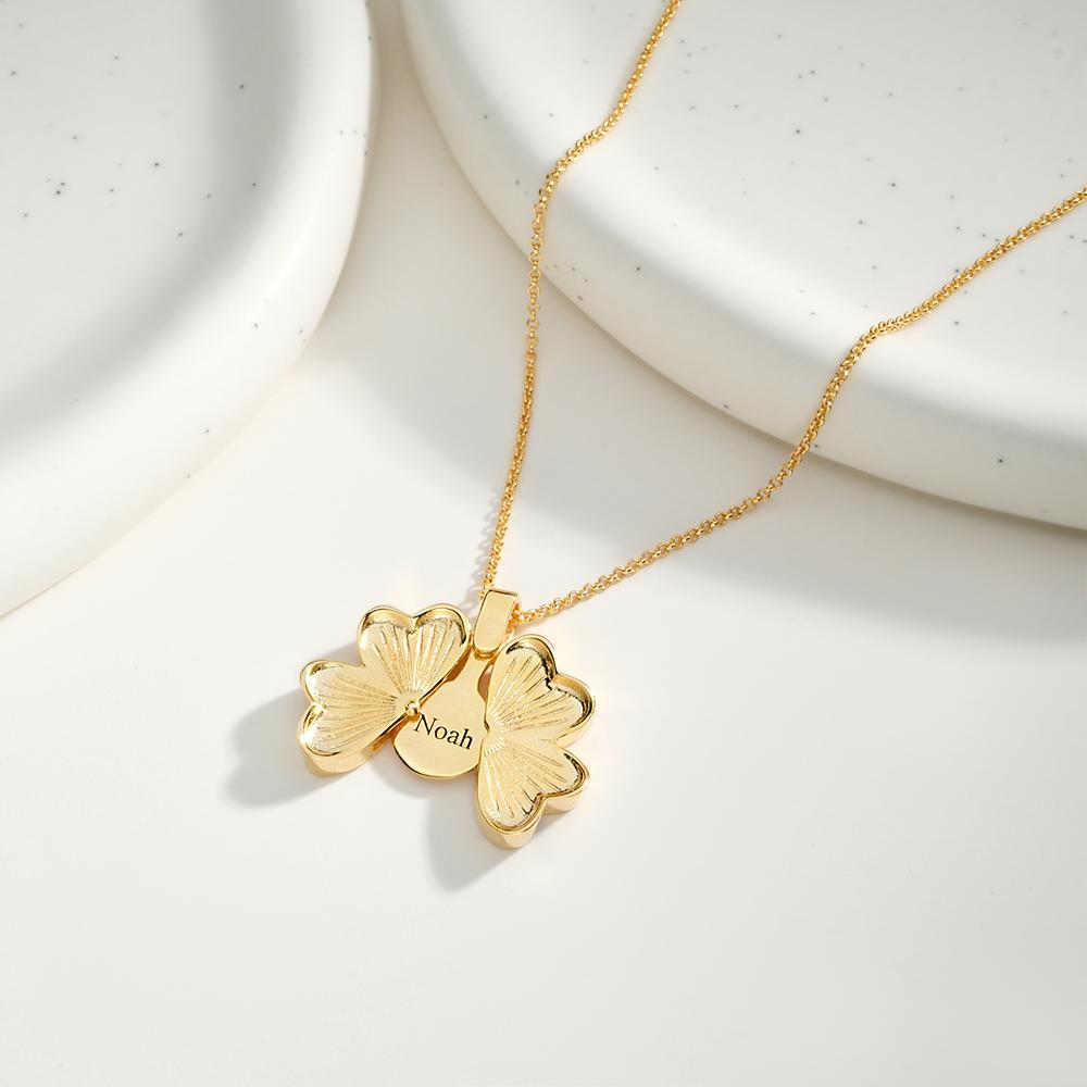 Collier Trèfle Porte-bonheur Personnalisé Avec Nom Gravé, Cadeau Pour Elle - votrecollierprenomfr