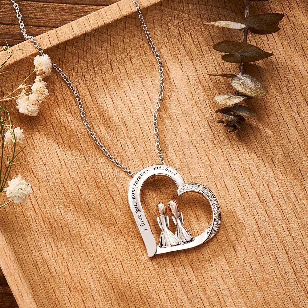 Collier En Zircon Gravable, Deux Filles Assises Ensemble, Collier Décontracté Pour Amis - votrecollierprenomfr