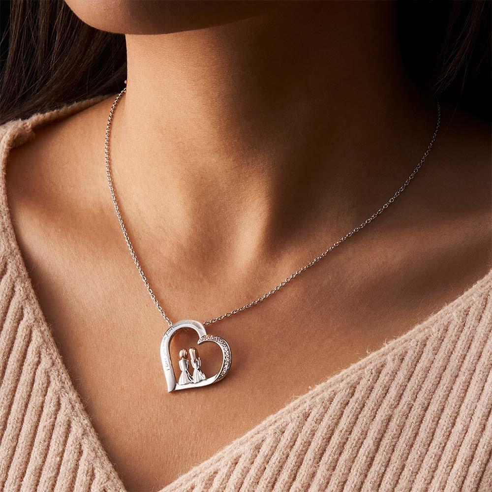 Collier En Zircon Gravable, Deux Filles Assises Ensemble, Collier Décontracté Pour Amis - votrecollierprenomfr