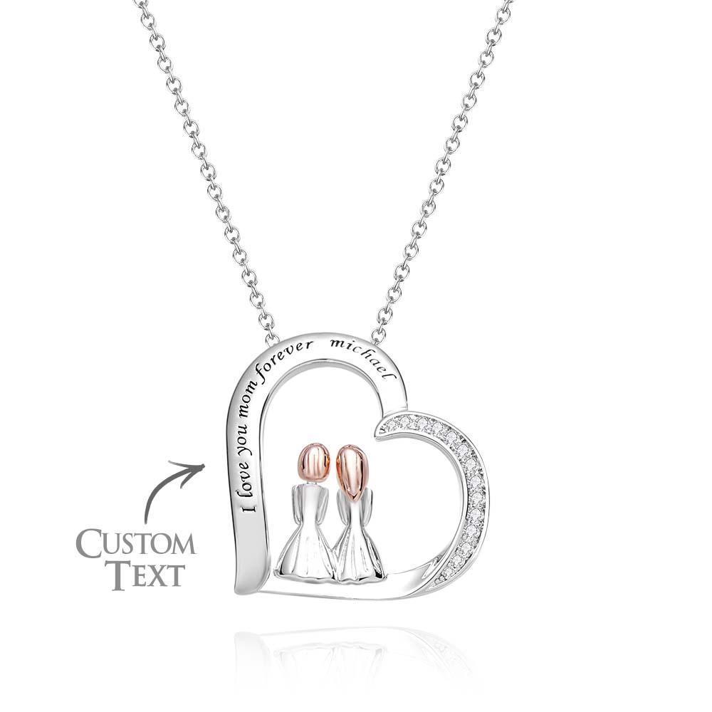 Collier En Zircon Gravable, Deux Filles Assises Ensemble, Collier Décontracté Pour Amis - votrecollierprenomfr
