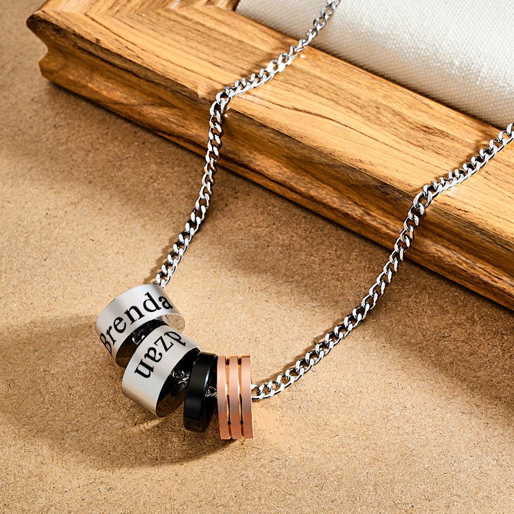 Collier De Perles Circulaires Gravées Personnalisées, Collier À Breloques Avec Nom Personnalisé Pour Hommes - votrecollierprenomfr