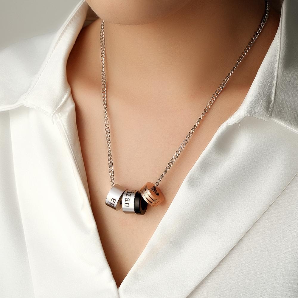 Collier De Perles Circulaires Gravées Personnalisées, Collier À Breloques Avec Nom Personnalisé Pour Hommes - votrecollierprenomfr