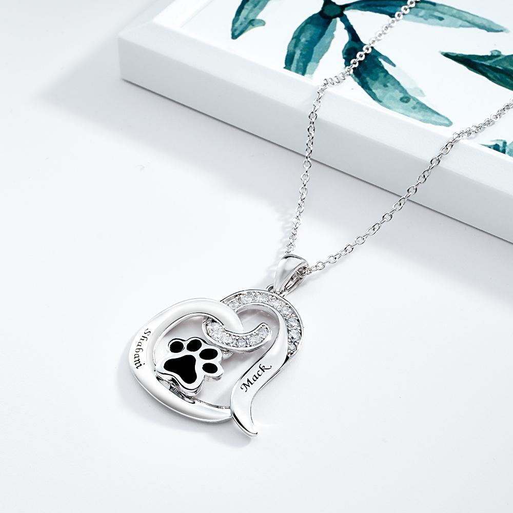Collier Gravé Personnalisé Avec Décor De Patte D'animal De Compagnie, Collier En Zircon, Cadeaux Pour Elle - votrecollierprenomfr