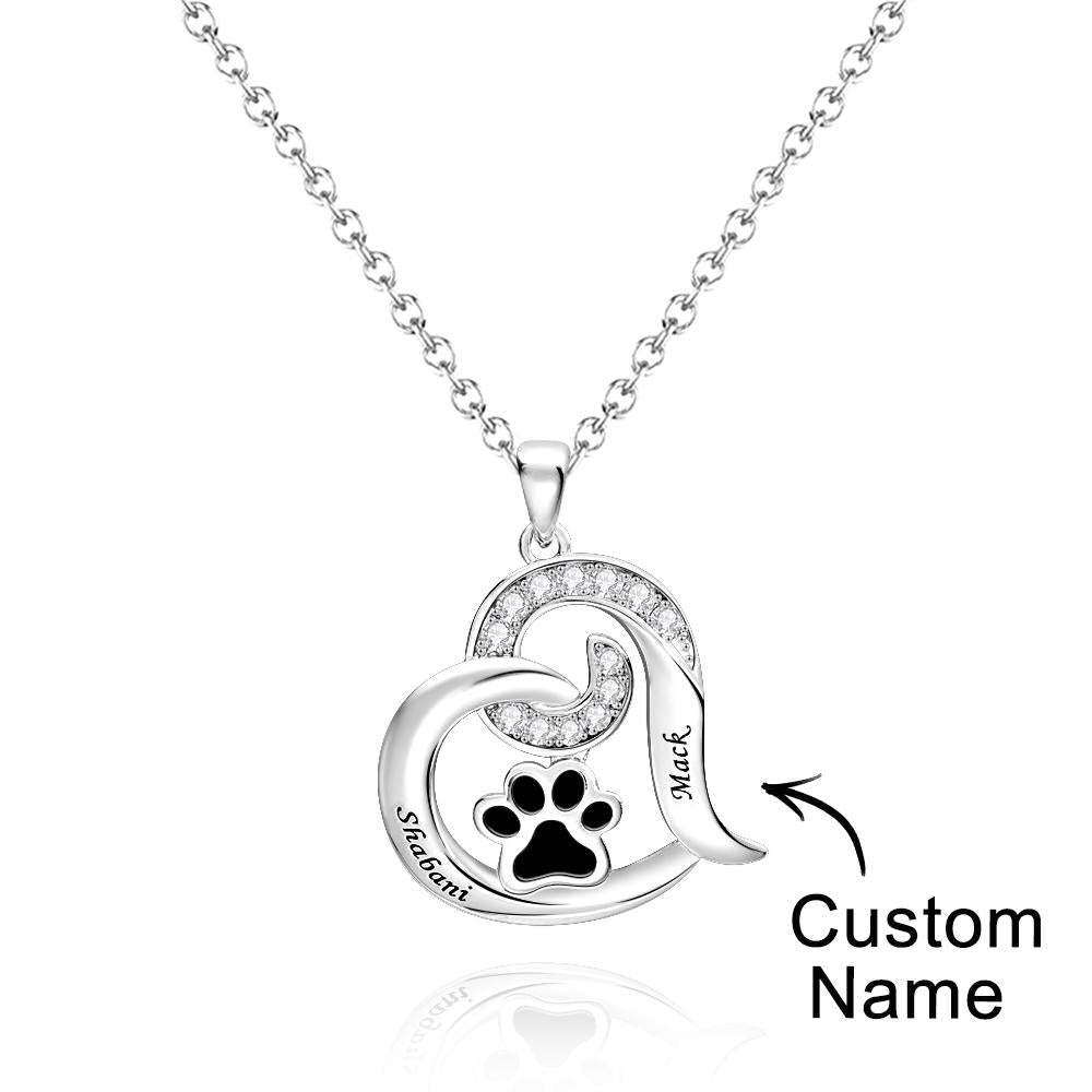 Collier Gravé Personnalisé Avec Décor De Patte D'animal De Compagnie, Collier En Zircon, Cadeaux Pour Elle - votrecollierprenomfr