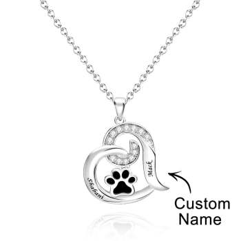 Collier Gravé Personnalisé Avec Décor De Patte D'animal De Compagnie, Collier En Zircon, Cadeaux Pour Elle - votrecollierprenomfr