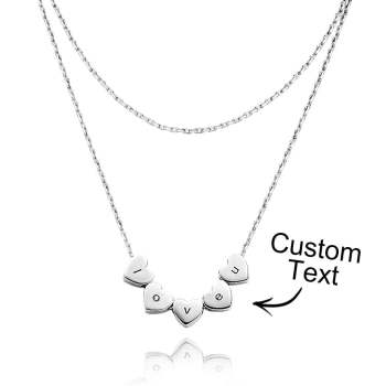Ensemble Double Chaîne Collier Gravé Coeur Collier Personnalisé En Forme De Coeur Cadeau Pour Femme - votrecollierprenomfr