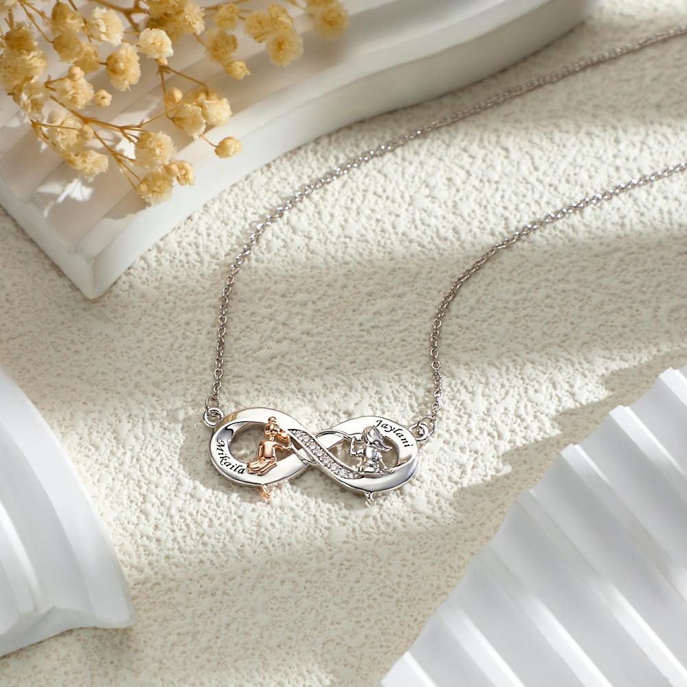 Collier En Zircon Gravé Personnalisé, Deux Filles Assises, Collier De Loisirs, Cadeaux Pour Amis - votrecollierprenomfr