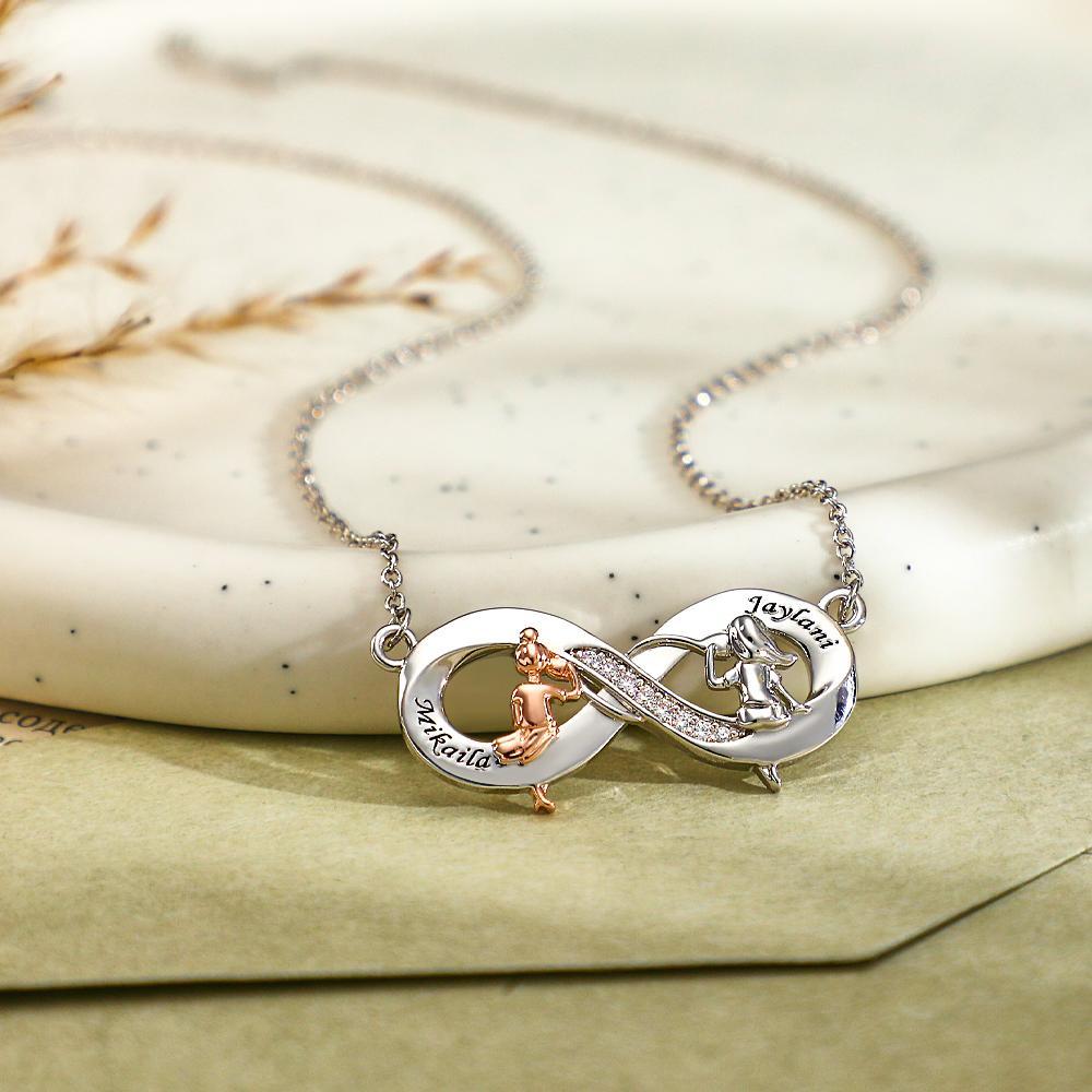 Collier En Zircon Gravé Personnalisé, Deux Filles Assises, Collier De Loisirs, Cadeaux Pour Amis - votrecollierprenomfr