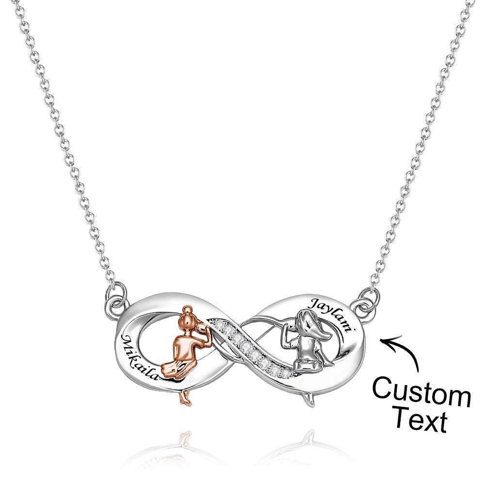 Collier En Zircon Gravé Personnalisé, Deux Filles Assises, Collier De Loisirs, Cadeaux Pour Amis - votrecollierprenomfr