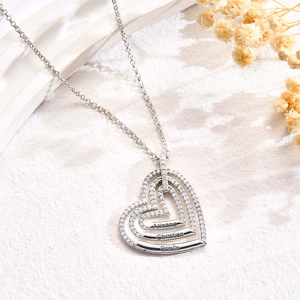 Collier Personnalisé En Or Avec 3 Noms Gravés, Collier En Forme De Cœur, Promesse D'anniversaire, Bijoux De Famille, Cadeaux Pour Elle - votrecollierprenomfr