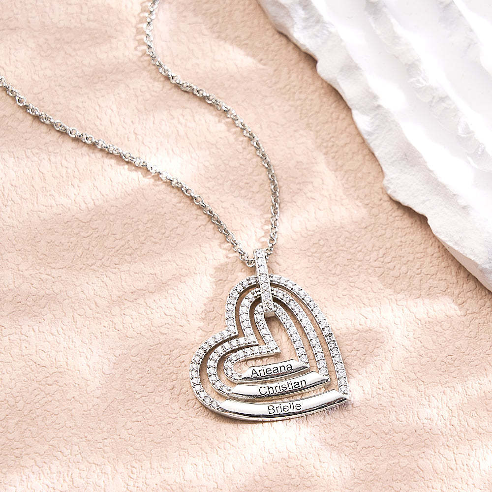 Collier Personnalisé En Or Avec 3 Noms Gravés, Collier En Forme De Cœur, Promesse D'anniversaire, Bijoux De Famille, Cadeaux Pour Elle - votrecollierprenomfr