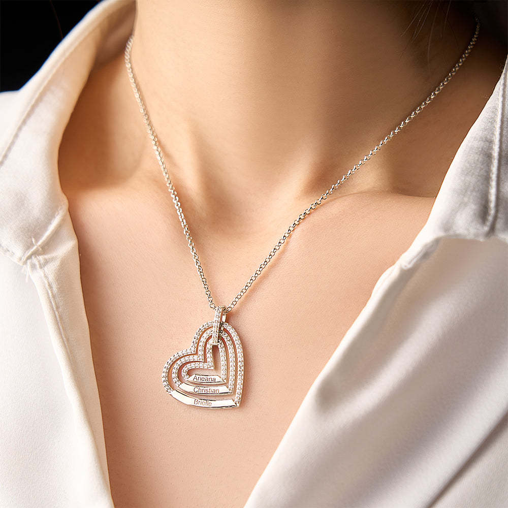 Collier Personnalisé En Or Avec 3 Noms Gravés, Collier En Forme De Cœur, Promesse D'anniversaire, Bijoux De Famille, Cadeaux Pour Elle - votrecollierprenomfr