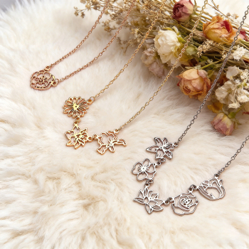 Collier Personnalisé Avec Fleur Et Pierre De Naissance - Pendentif Familial - Collier De Fleurs De Naissance - Collier De Fleurs De Naissance Familial - votrecollierprenomfr