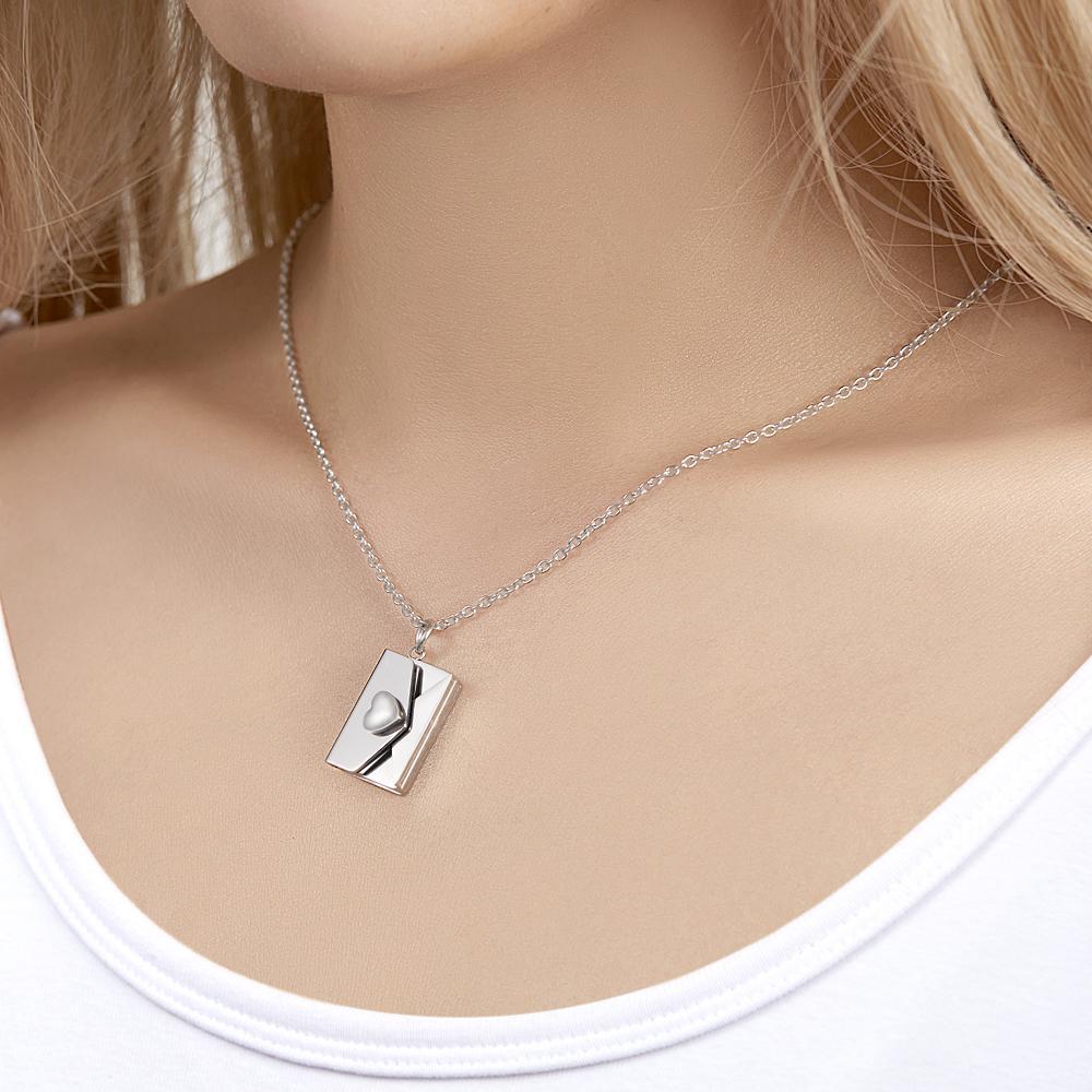 Enveloppe Gravée Coeur Lettre Collier Clavicule Collier Nom Pendentif - votrecollierprenomfr