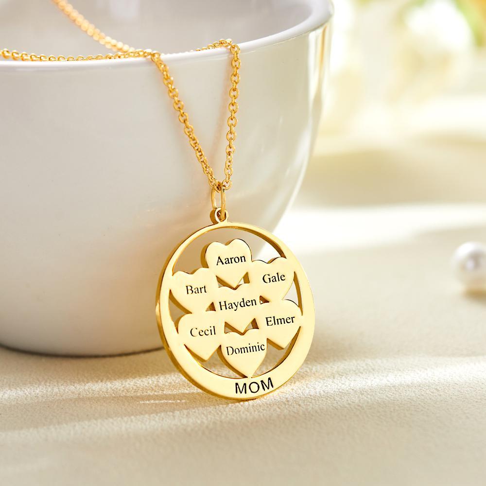 Collier Gravé Personnalisé Cercle Coeurs Maman Pendentif Collier Cadeau Créatif - votrecollierprenomfr