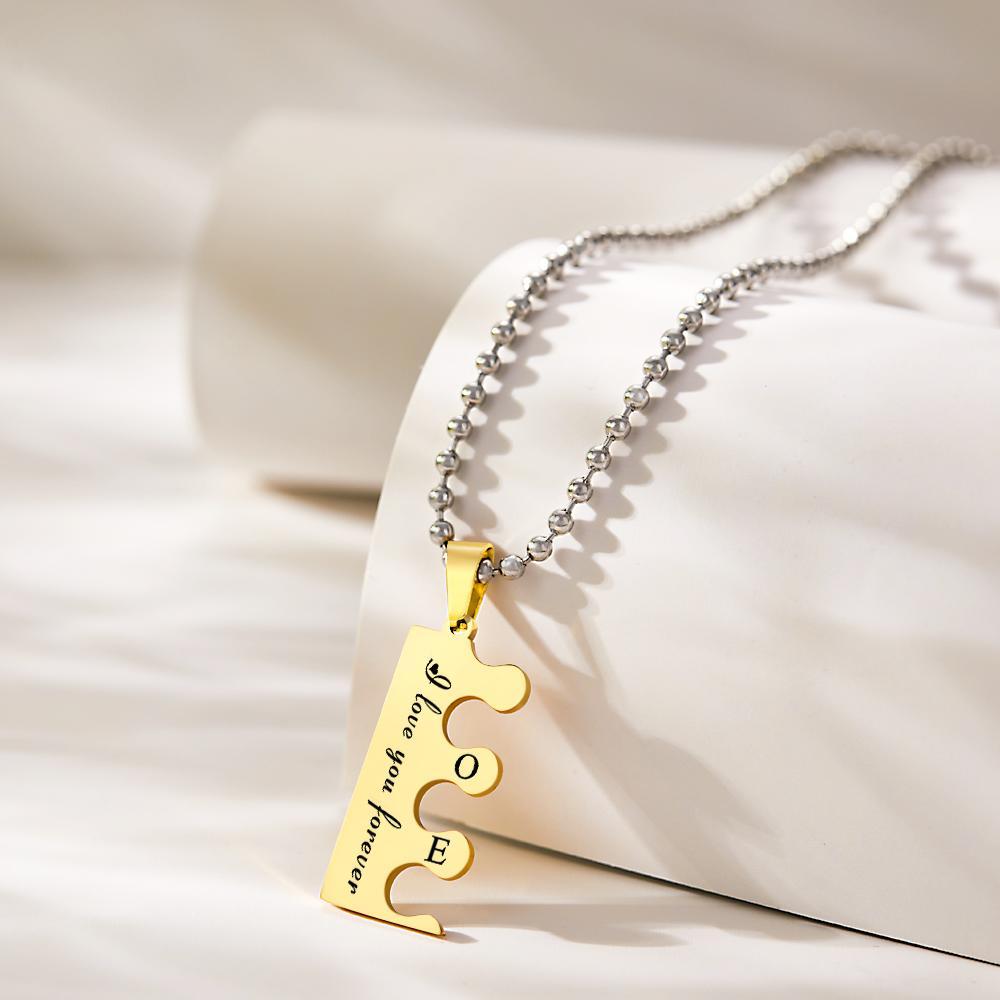 Gravé Amour Puzzle Couple Colliers Personnalisé Or Noir Colliers Cadeaux Saint Valentin - votrecollierprenomfr