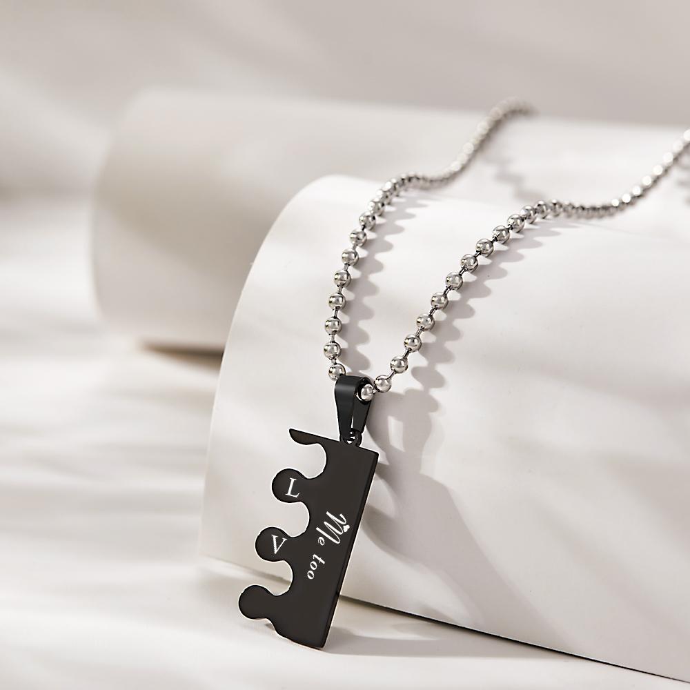 Gravé Amour Puzzle Couple Colliers Personnalisé Or Noir Colliers Cadeaux Saint Valentin - votrecollierprenomfr