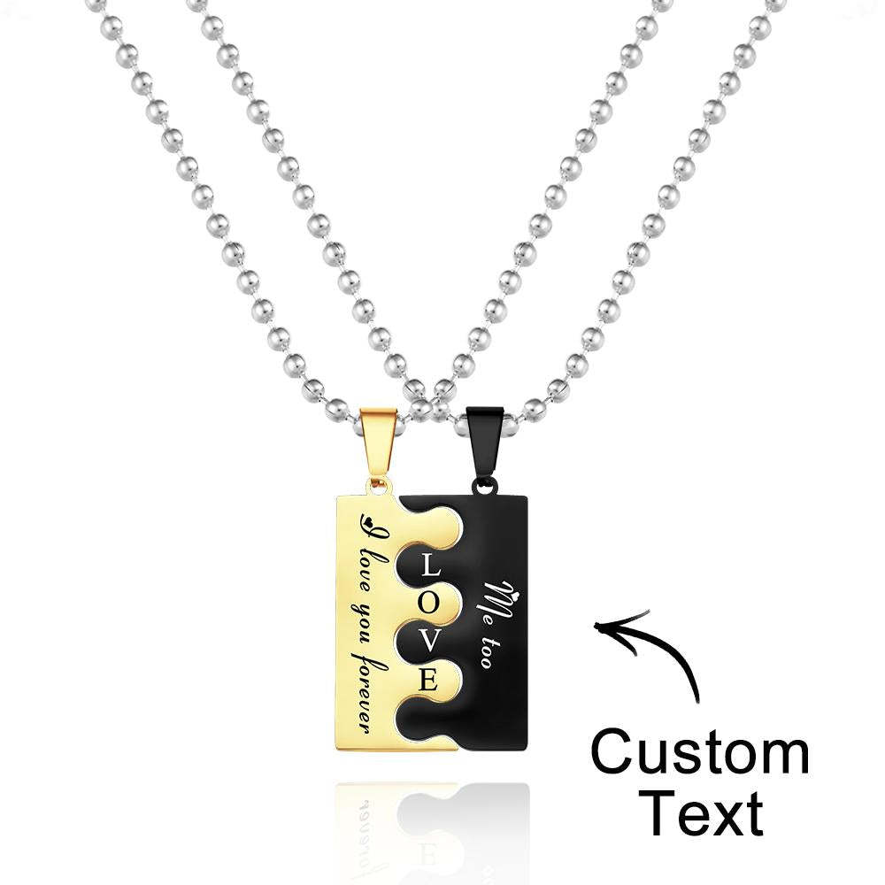 Gravé Amour Puzzle Couple Colliers Personnalisé Or Noir Colliers Cadeaux Saint Valentin - votrecollierprenomfr