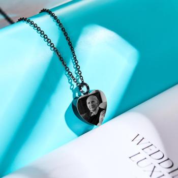 Collier Photo Gravé Personnalisé Cendres Coeur Cadeaux - votrecollierprenomfr